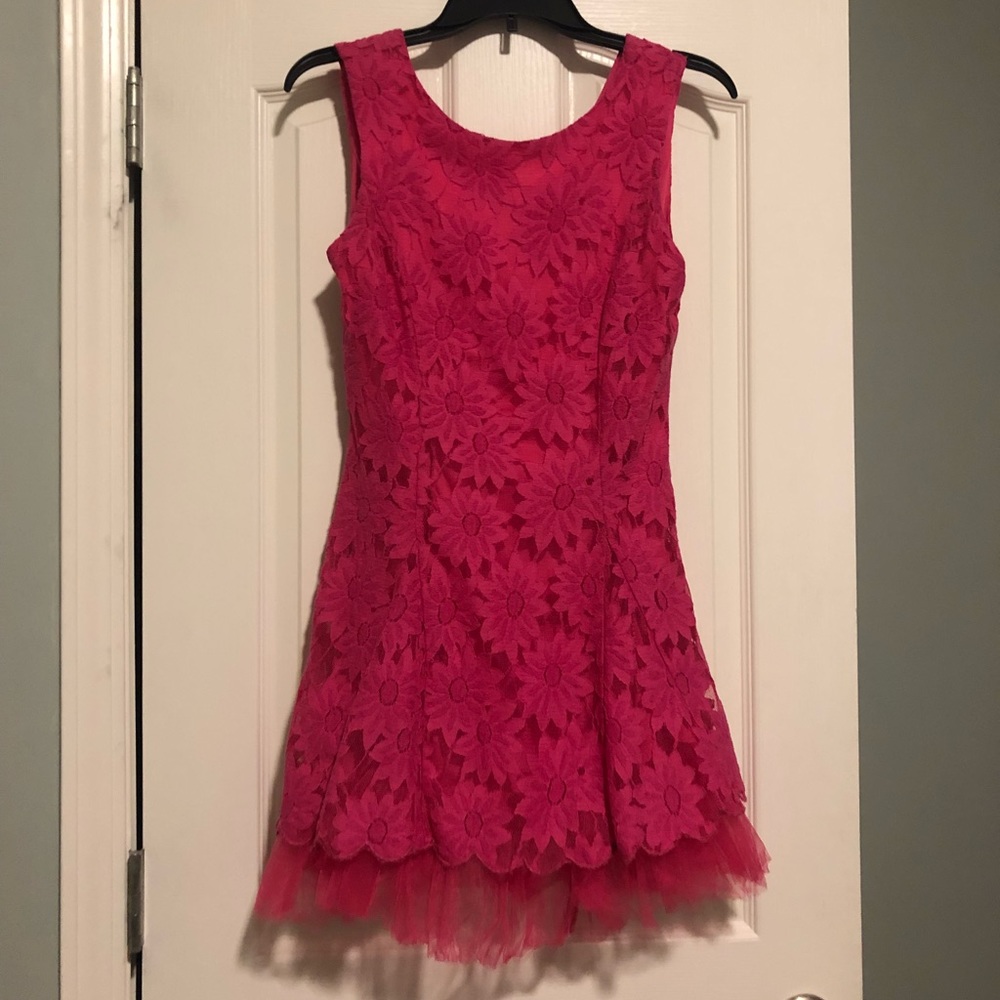 Bright pink lacy cocktail dress